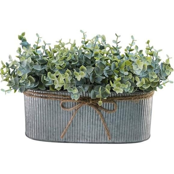 Artificial eucalyptus arrangement rustic galvanized planter farmhouse table deco - Picture 8 of 8